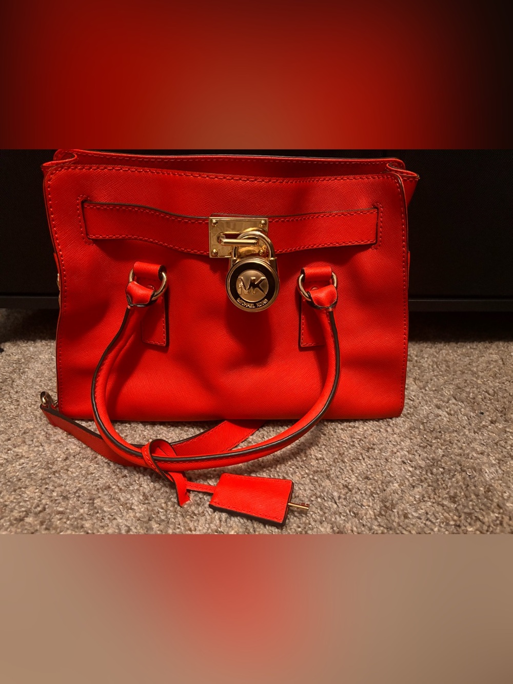 Michael Kors Saffiano Leather Hamilton Satchel with Signature Lock